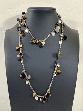 J Crew Vintage Tortoise Shell Disc Gold Tone Boho Necklace